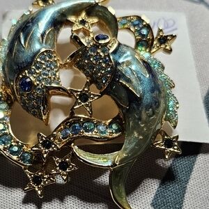 Elegant Gold and Blue Koi Brooch